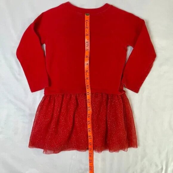 Carter's Girls 3T Red Holiday Dress Sparkly Tulle Mesh Skirt Long Sleeves - Picture 7 of 11